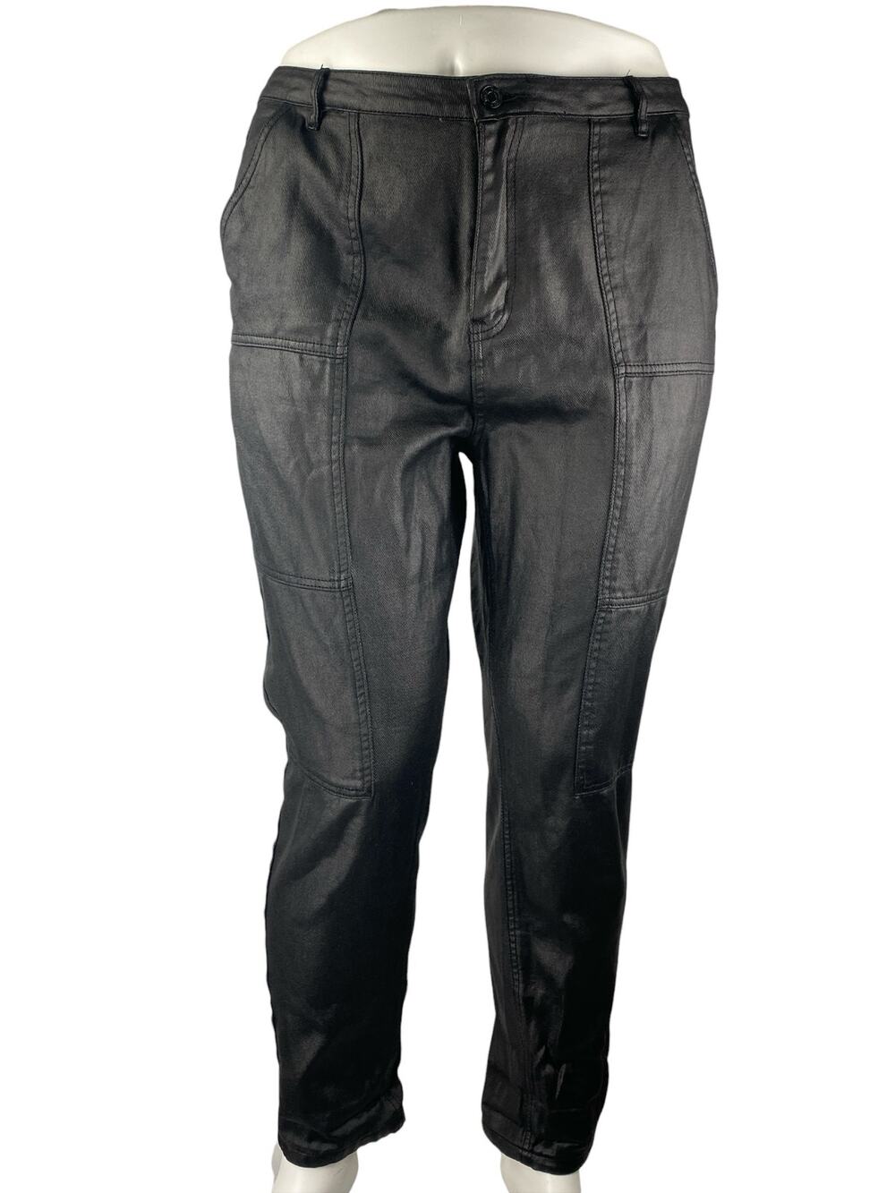 Missguided Women's Black Faux Vegan Leather High Rise Straight Trouser Pants 14